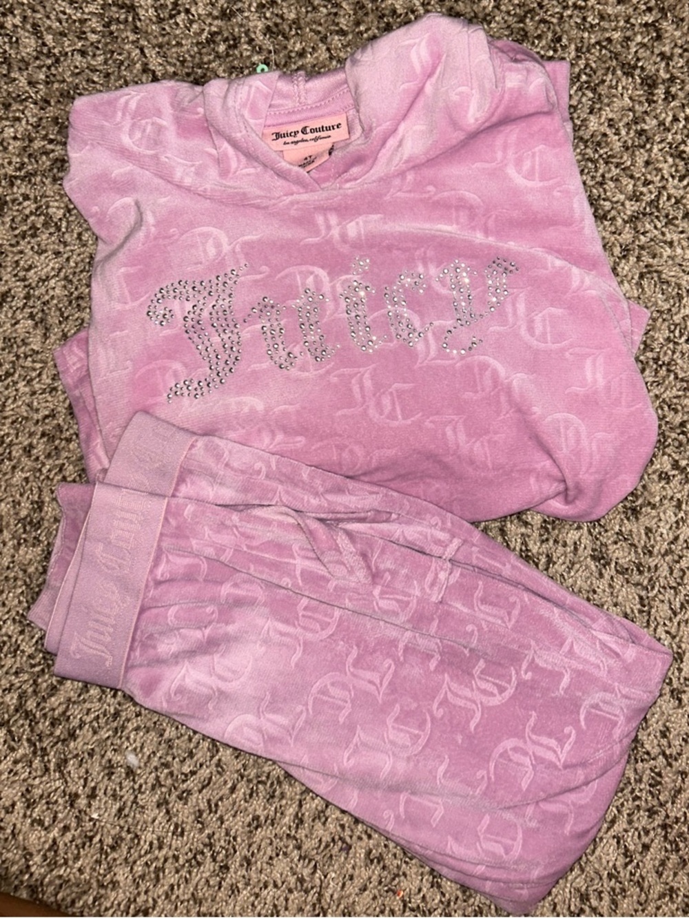 Juicy Couture Girls Pink Rhinestone Logo Hoodie & Jogger Set